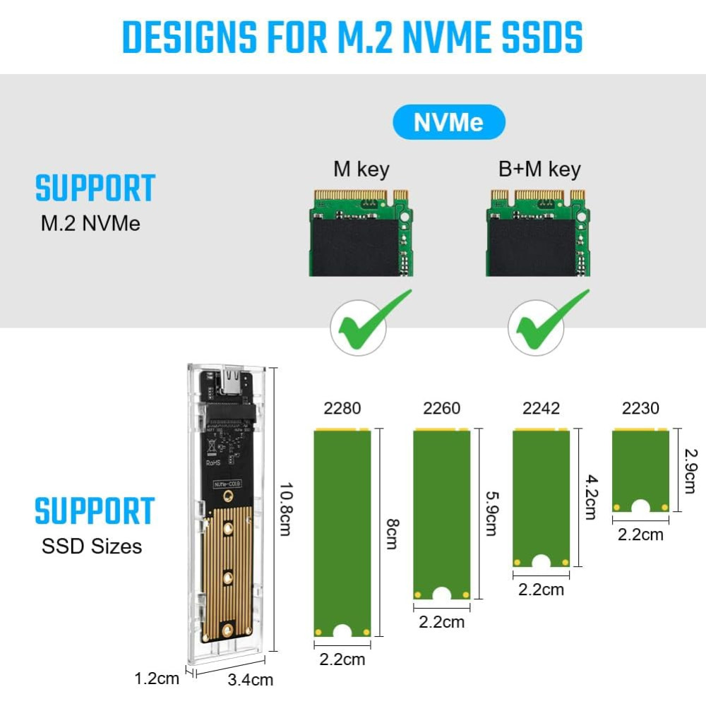 Корпус для SSD M2 NVMe AXFEE USB Type C 10 Гбит с поддержкой 2230 2242 2260 2280 без SSD
